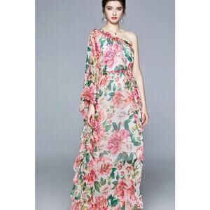 Elegant Floral One-Shoulder Maxi Dress
